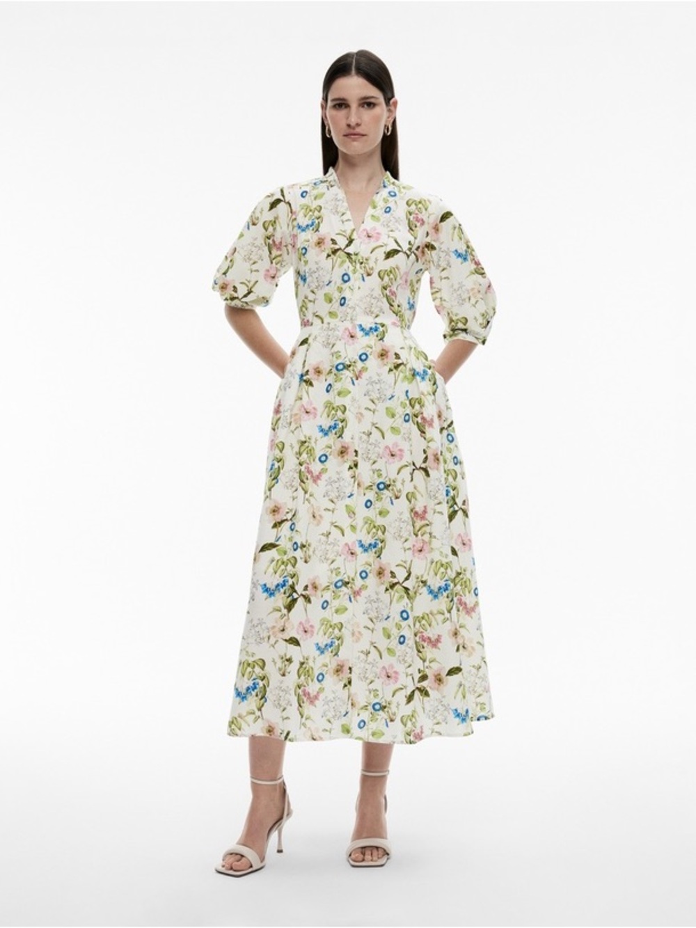 NWT WITCHERY Botanical Floral Porcelain Midi Dress Boho Cottagecore Size 10